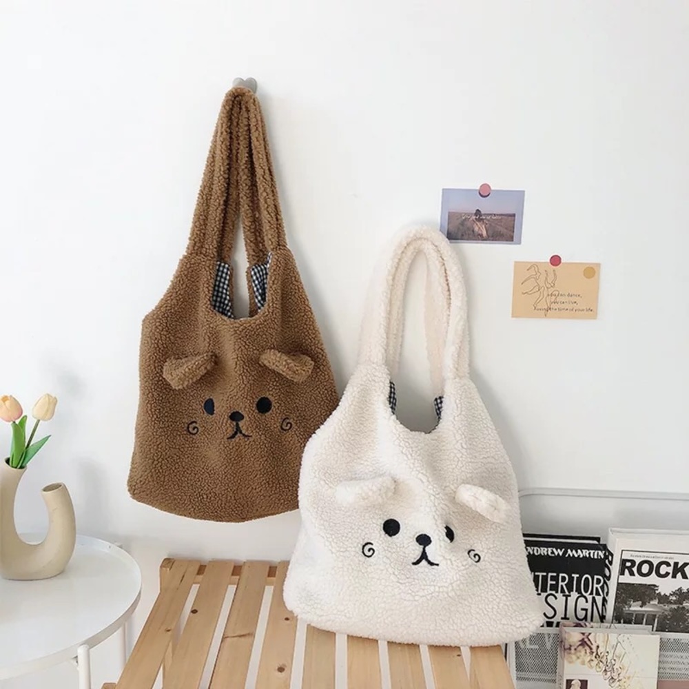 Bag plush bear cute white shoulder bag cartoon fun - Picture 4 of 7